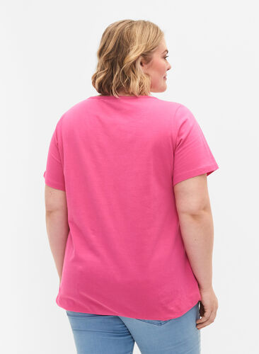 Lyhythihainen puuvillainen t-paita, Shocking Pink, Model image number 1