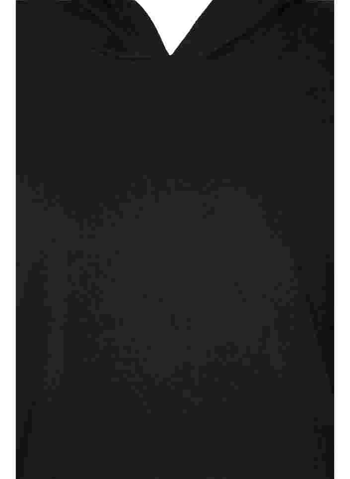 Puuvillainen svetari hupulla ja takaa pidemmällä helmalla, Black, Packshot image number 2