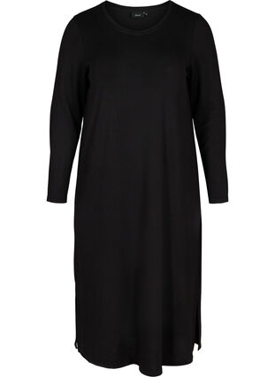 Yksivärinen mekko pitkillä hihoilla ja halkioilla, Black, Packshot image number 0