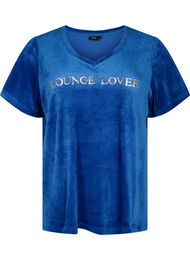 T-paita veluuria, v-pääntie, Monaco Blue