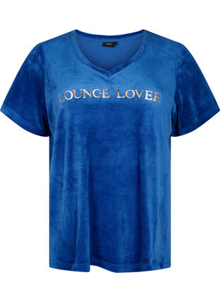 T-paita veluuria, v-pääntie, Monaco Blue, Packshot image number 0