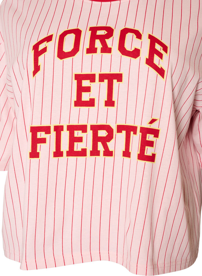 Boxy T-paita raidoilla ja statement-printill&auml;, Vaaleanpunainen, Packshot image number 2