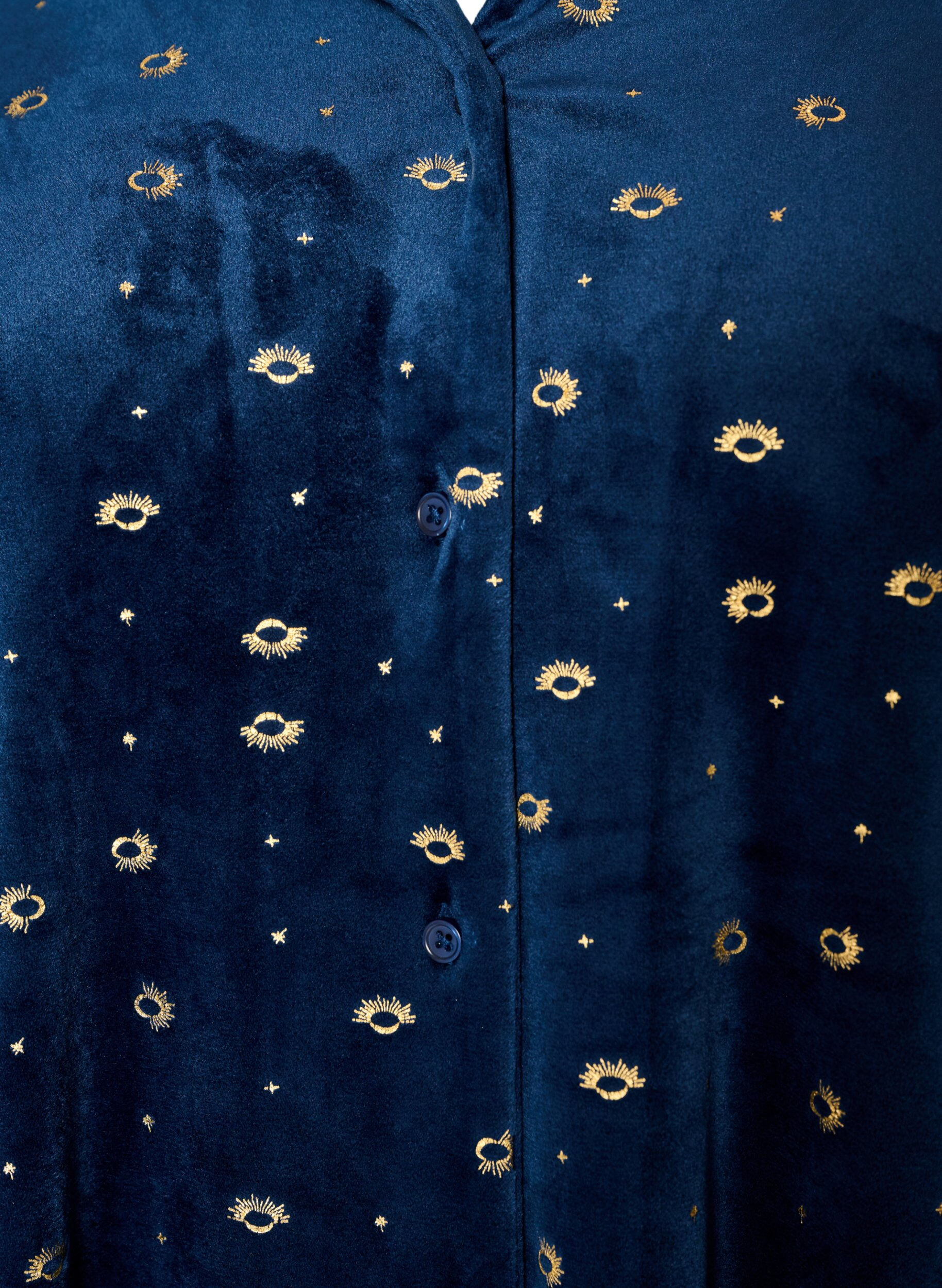 ZizziVeluurinen pyjamapaita kauttaaltaan printill&auml;, Sininen, Packshot image number 2