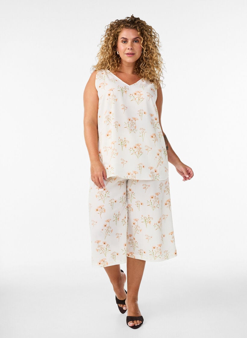 Culottes-housut kuosilla, Vanilja, Model image number 0