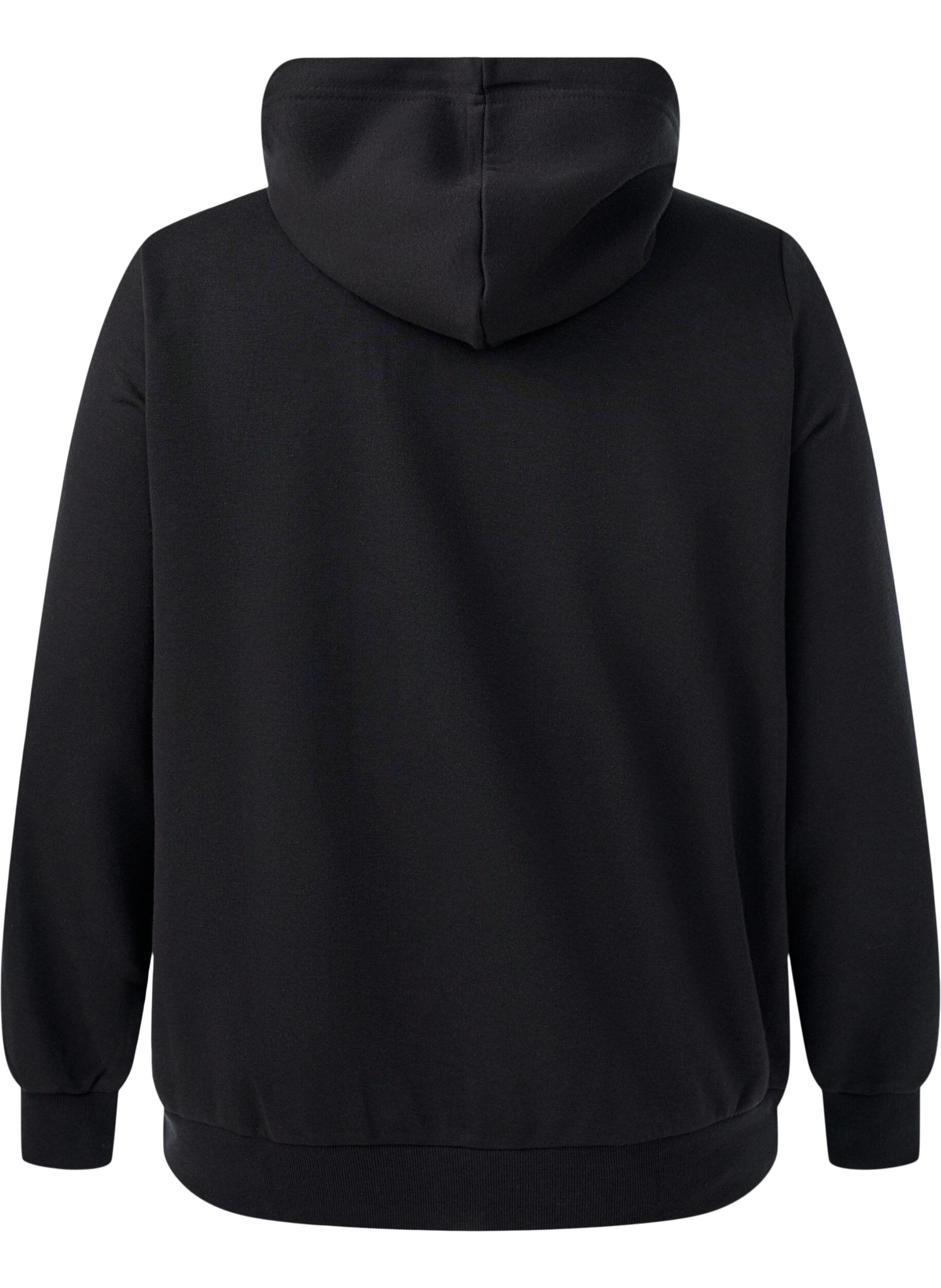 ZizziZipped sweat hoodie with pockets, Black, Packshot image number 1