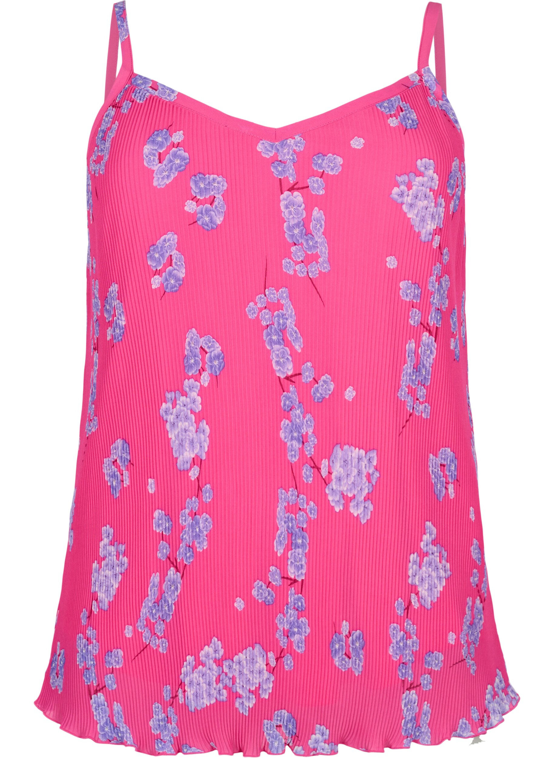 Zizzi Pliseerattu hihaton toppi, Beetroot Purple AOP, Packshot image number 0