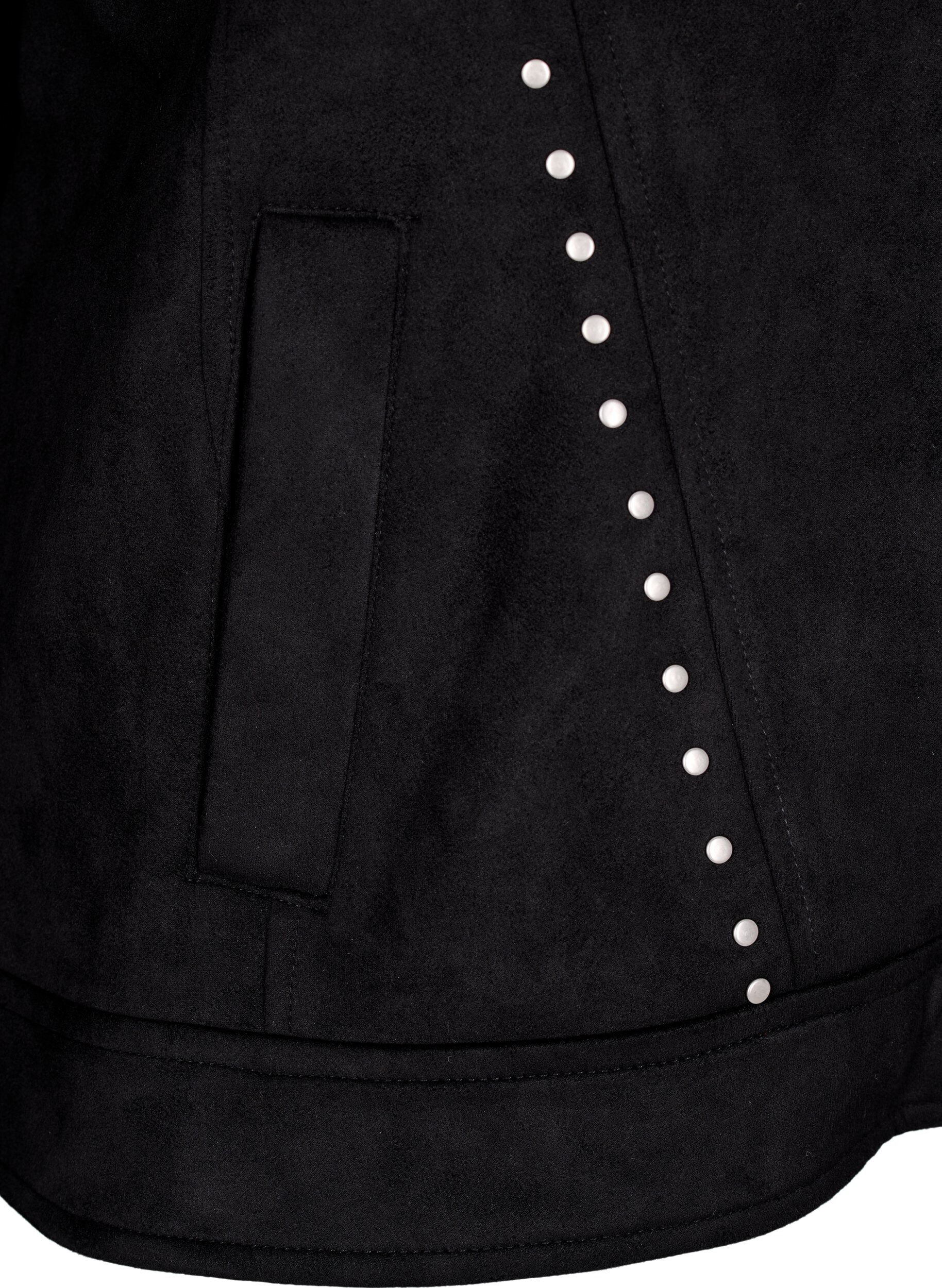 Zizzi Keinonahkainen biker-takki niiteill&auml;, Musta, Packshot image number 3