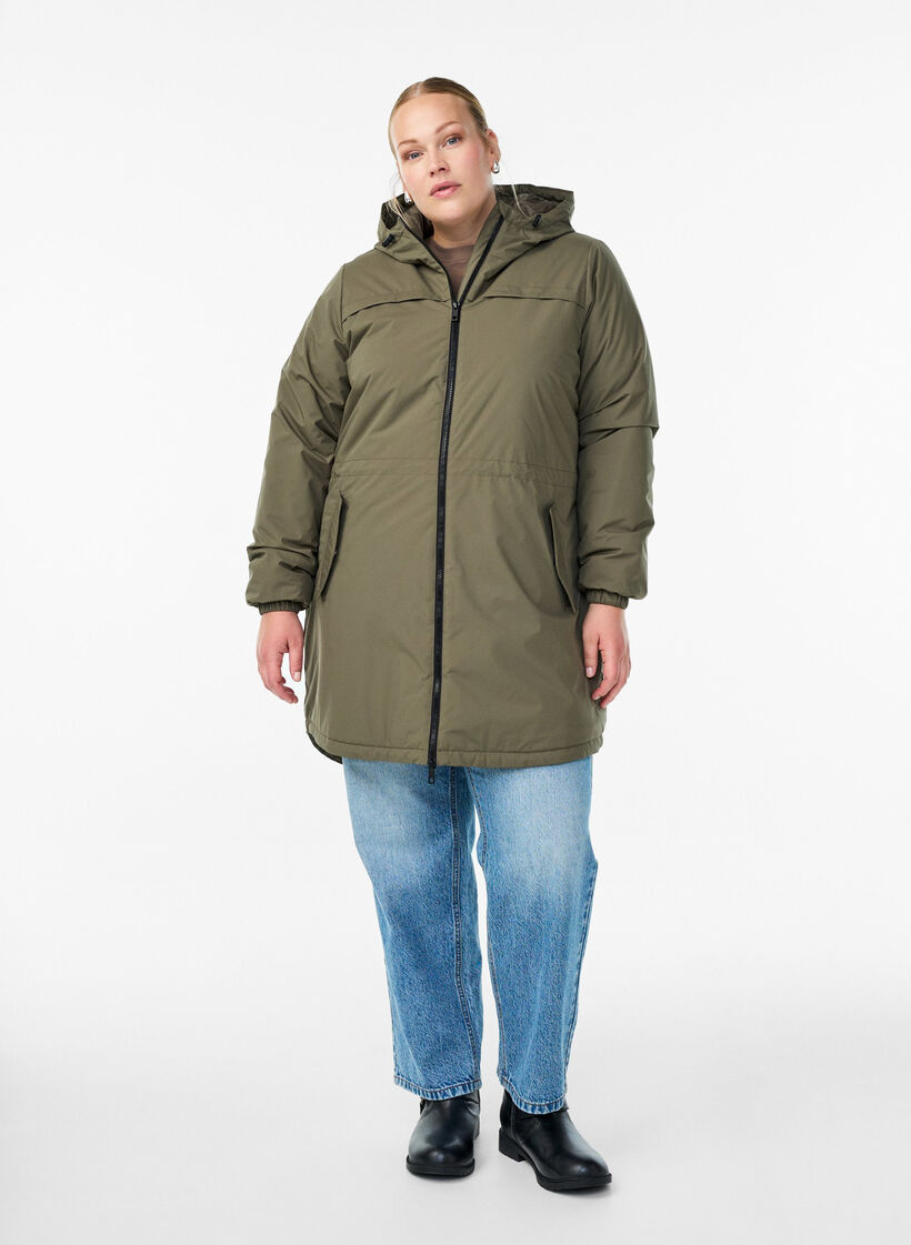 Kevyt topattu parka hupulla, Vihre&auml;, Model image number 1