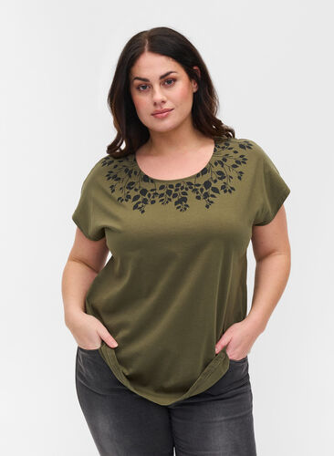 Puuvillainen t-paita printtiyksityiskohdilla , Ivy Green Mel Leaf, Model image number 0