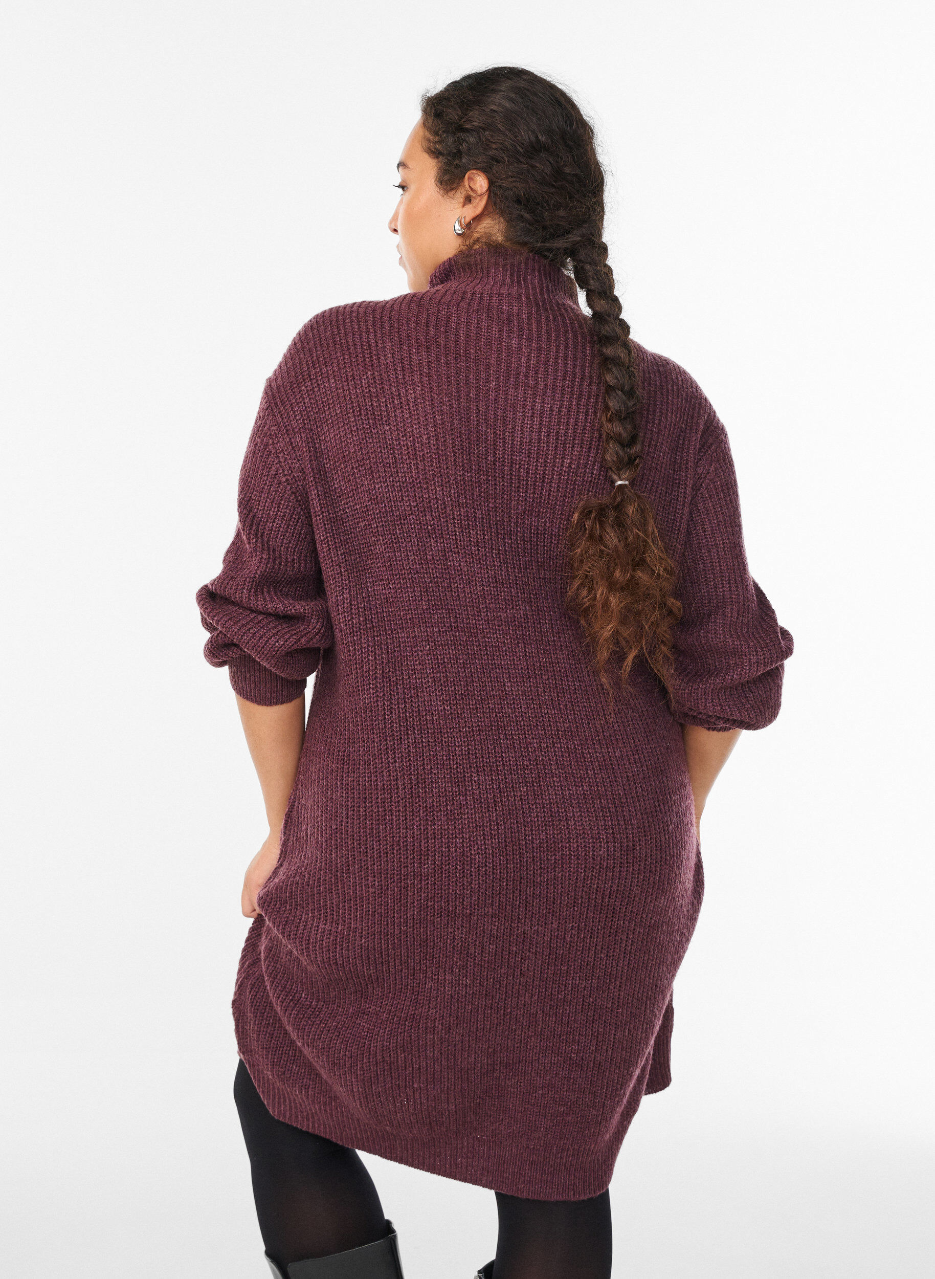 Zizzi FLASH - Lyhyt neulemekko korkealla kauluksella, Punainen, Model image number 2