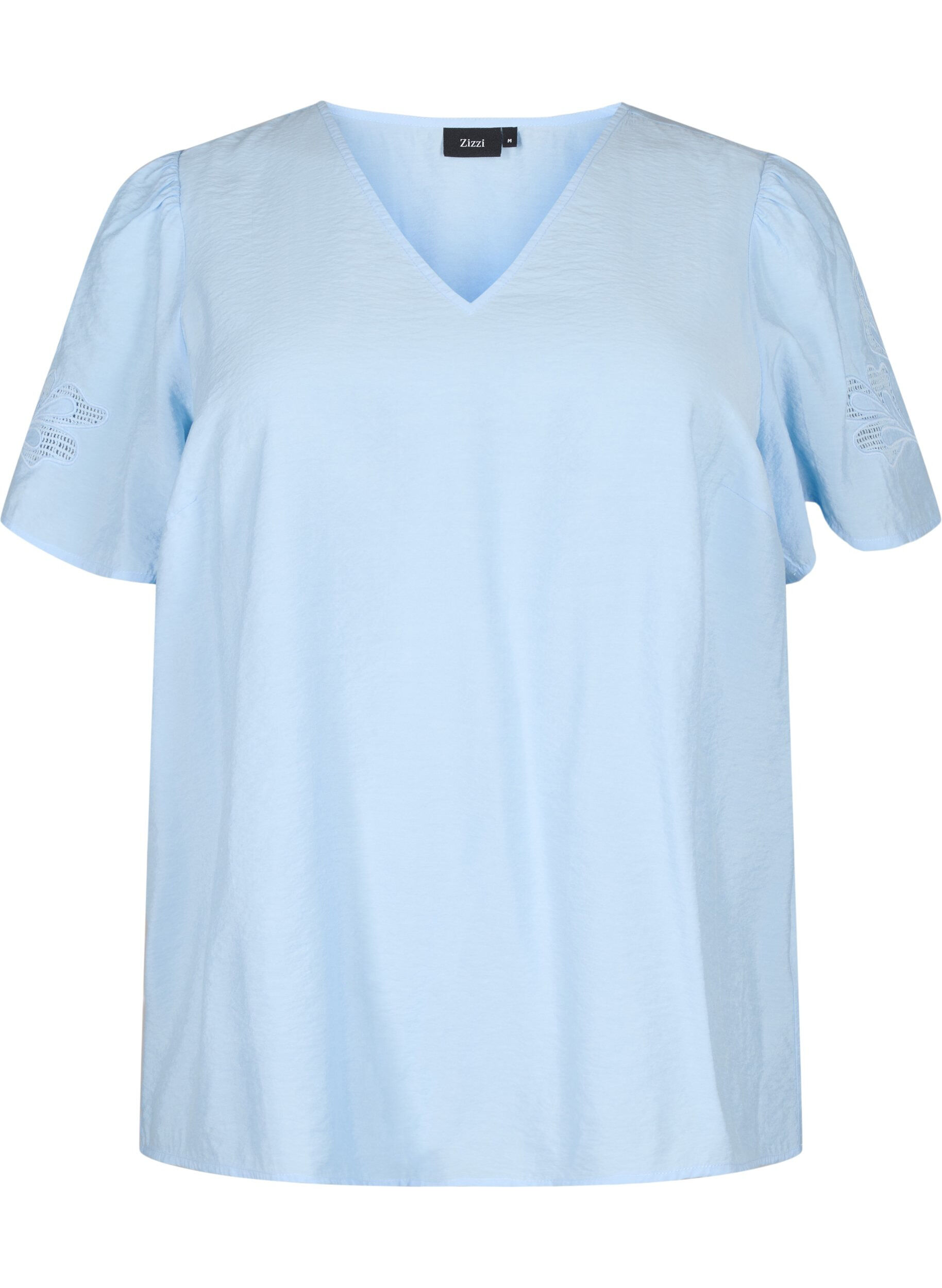 Lyhythihainen brodeerattu viskoosipusero