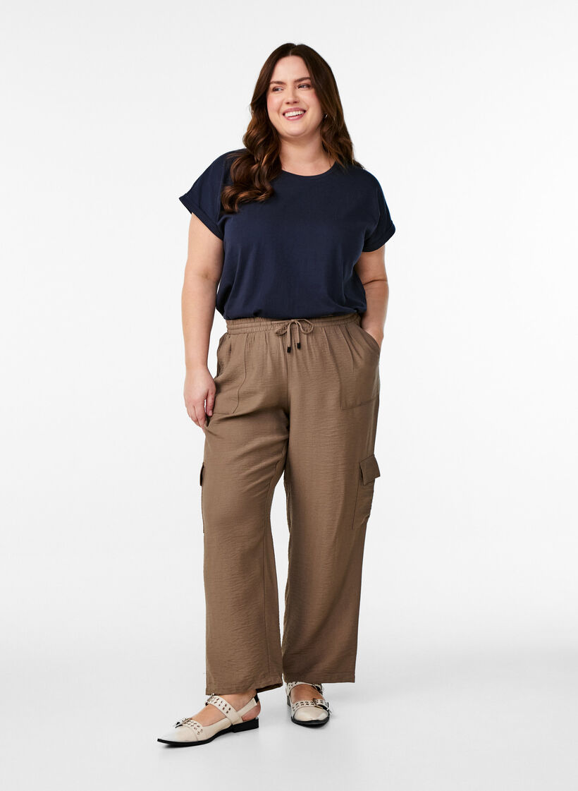 Lyhythihainen puuvillasekoite t-paita, Sininen, Model image number 1