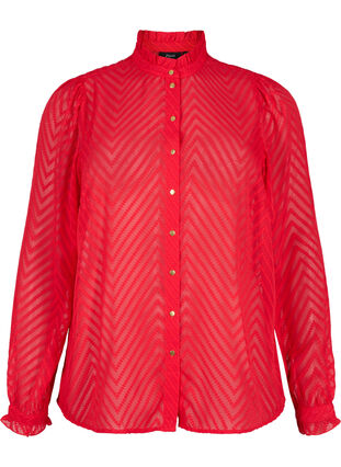 Paitapusero, jossa on röyhelöitä ja kuvioitu koostumus, Tango Red, Packshot image number 0
