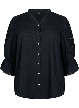 Rakenteellinen paitapusero kirjailulla anglaise, Black, Packshot image number 0