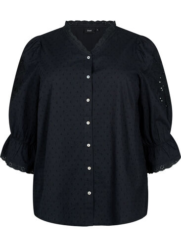 Rakenteellinen paitapusero kirjailulla anglaise, Black, Packshot image number 0