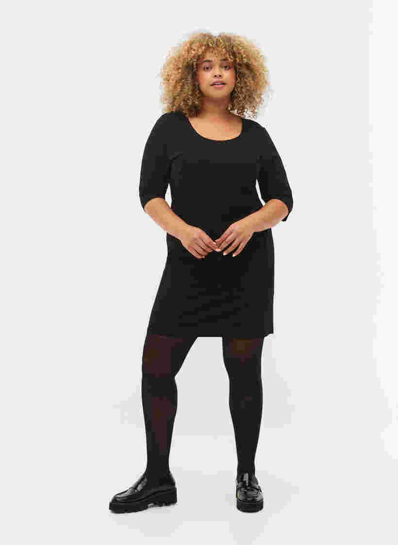 Yksivärinen mekko 3/4-hihoilla ja halkiolla, Black, Model image number 3