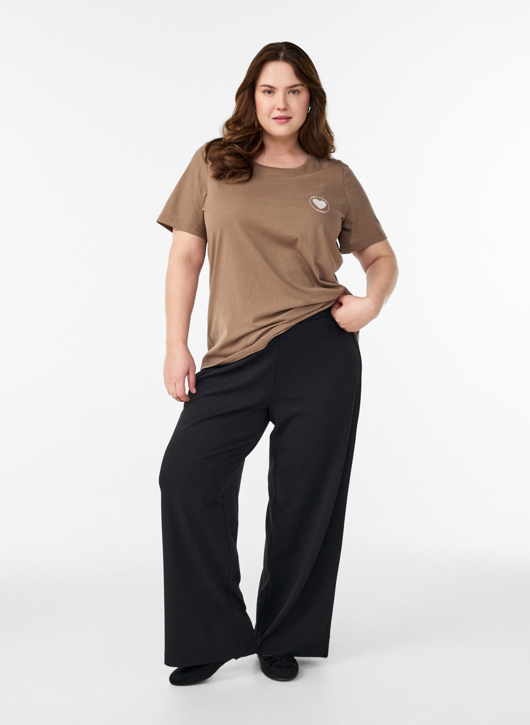 Zizzi FLASH - T-paita printill&auml;, Ruskea, Model image number 1