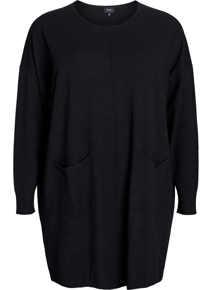 Lyhyt neulemekko, jossa keskitikki ja taskut, Musta, Packshot image number 0