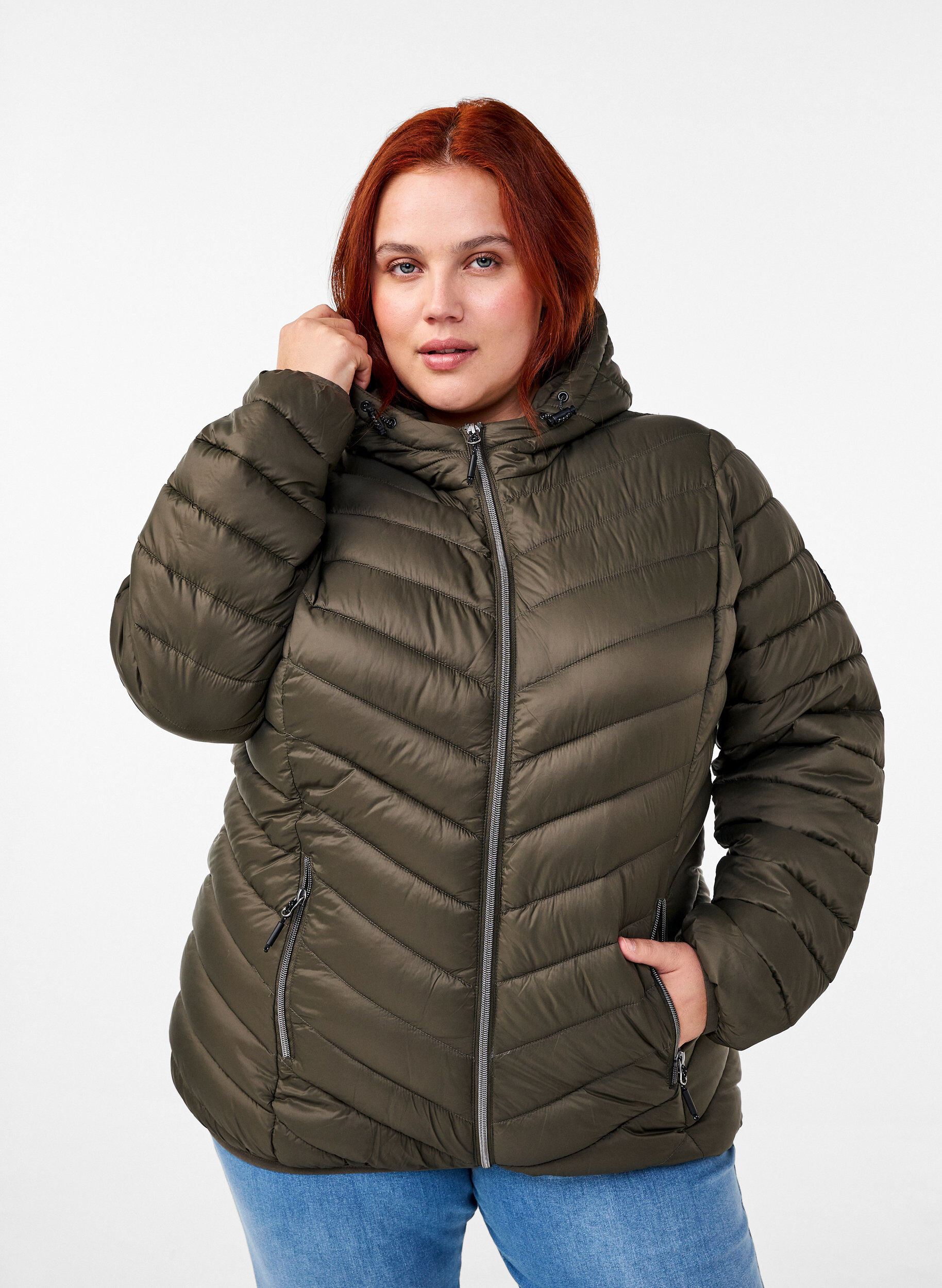 ZizziKevyt takki hupulla, Vihre&auml;, Model image number 0