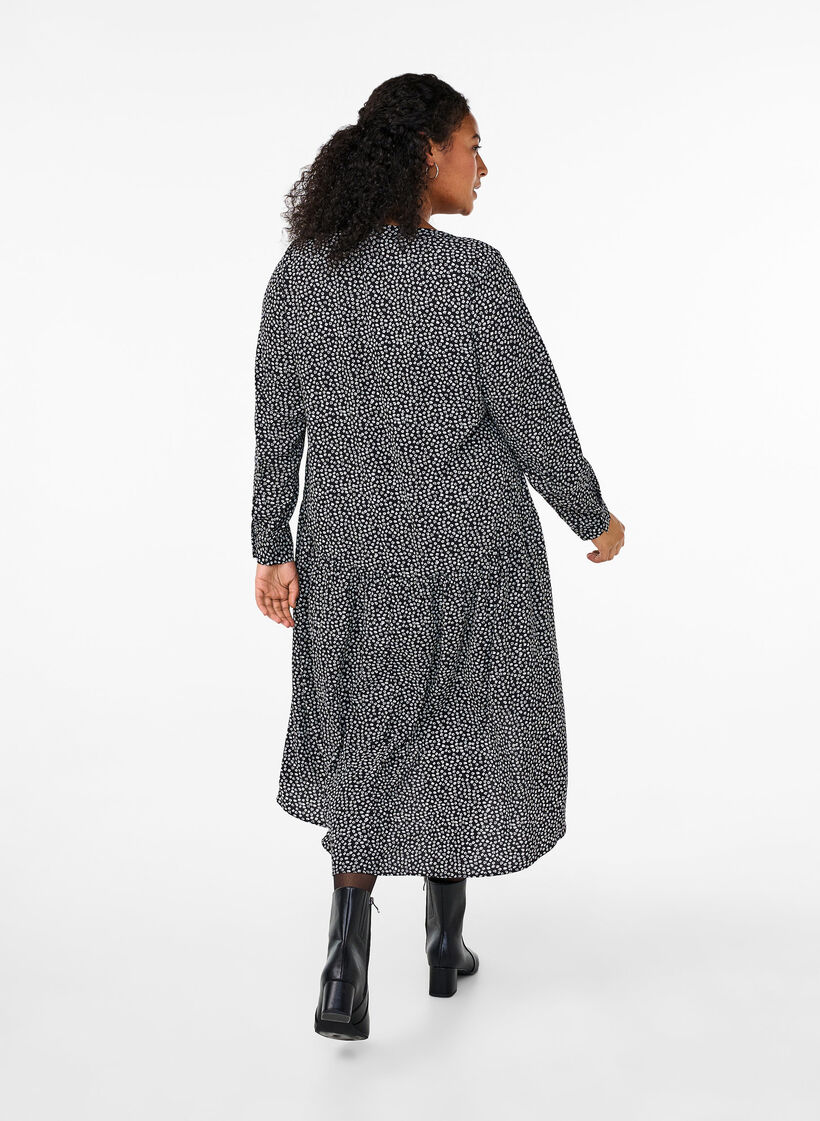 Midi-mekko pitkillä hihoilla, Black Small Flower, Model image number 1