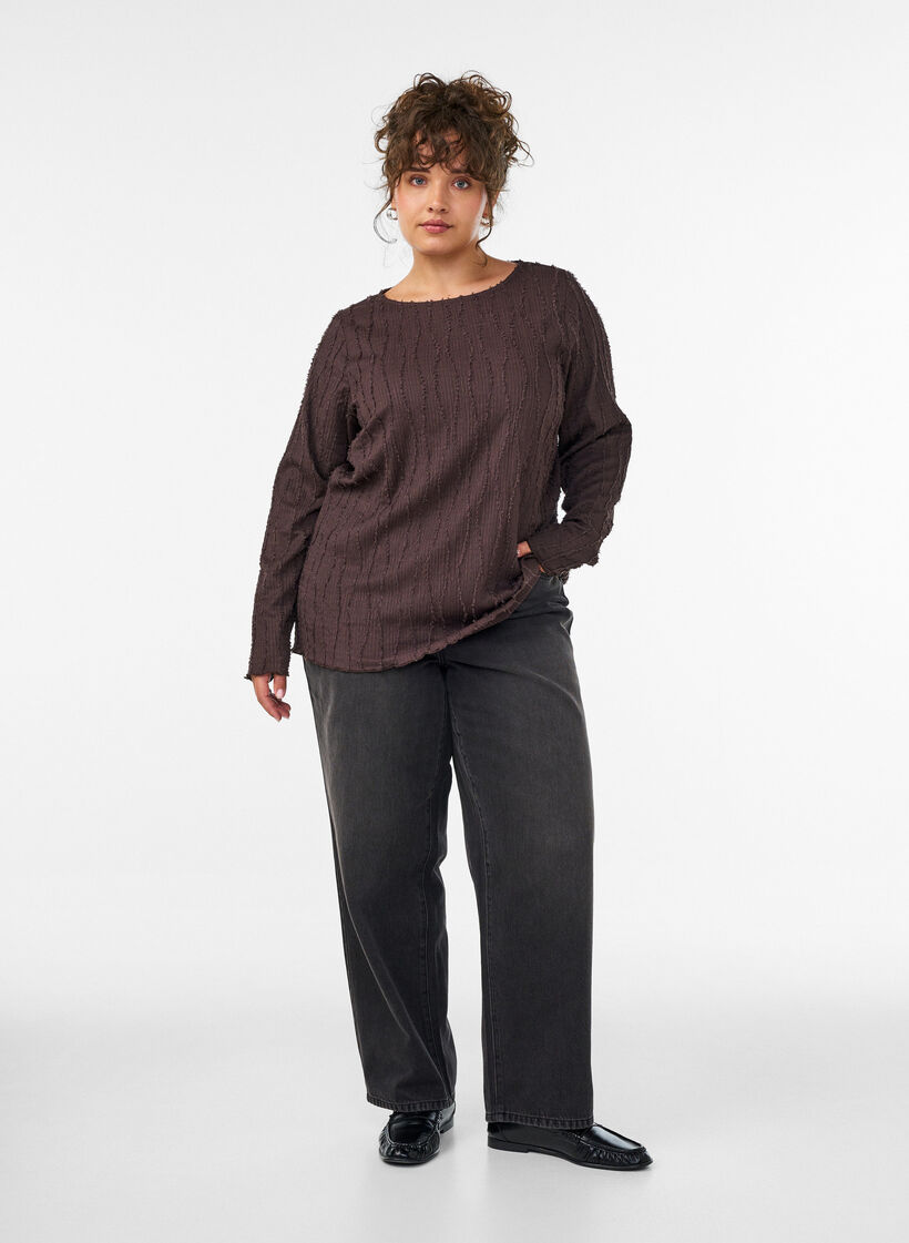 Jerseypusero aaltoilevalla tekstuurilla, Ruskea, Model image number 1