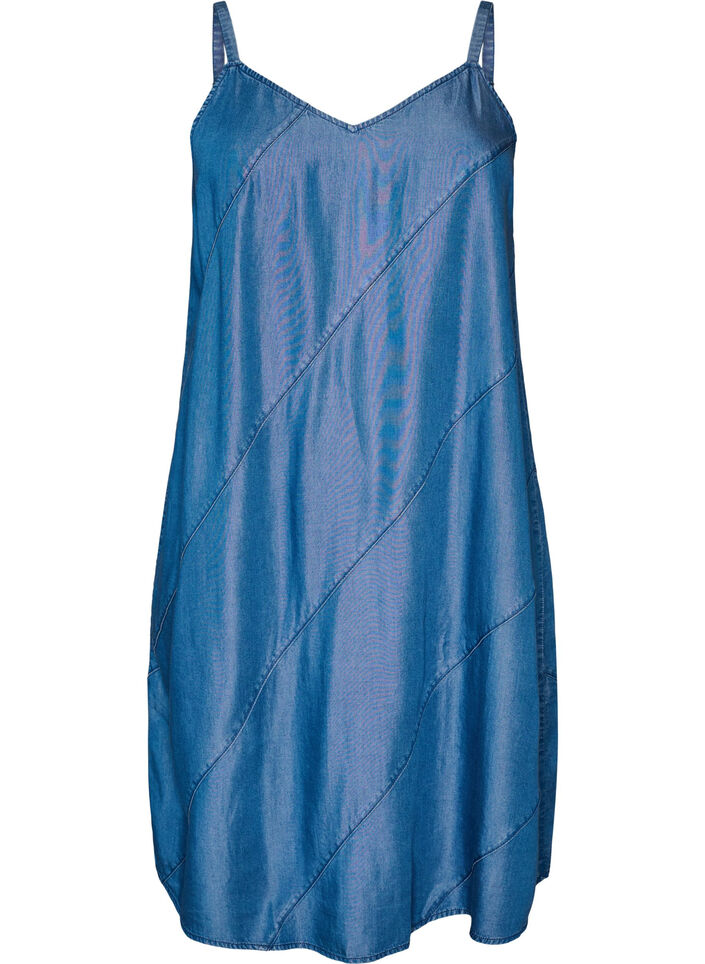 Denim-look -mekko TENCEL&trade; Lyocellista olkaimilla, Sininen, Packshot image number 0