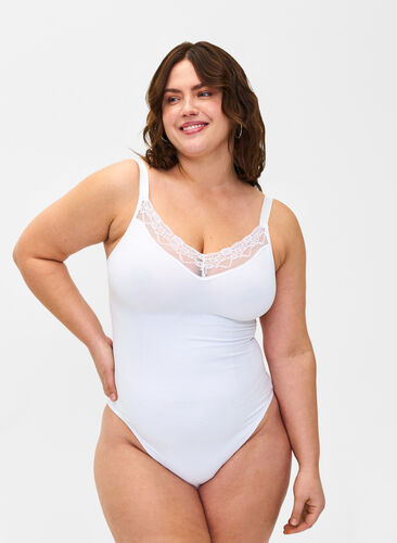 Shapewear-body nauhoilla, Bright White, Model image number 0