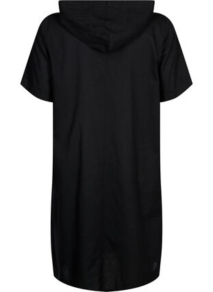 Puuvillan ja pellavan sekoitteesta valmistettu hupullinen mekko, Black, Packshot image number 1