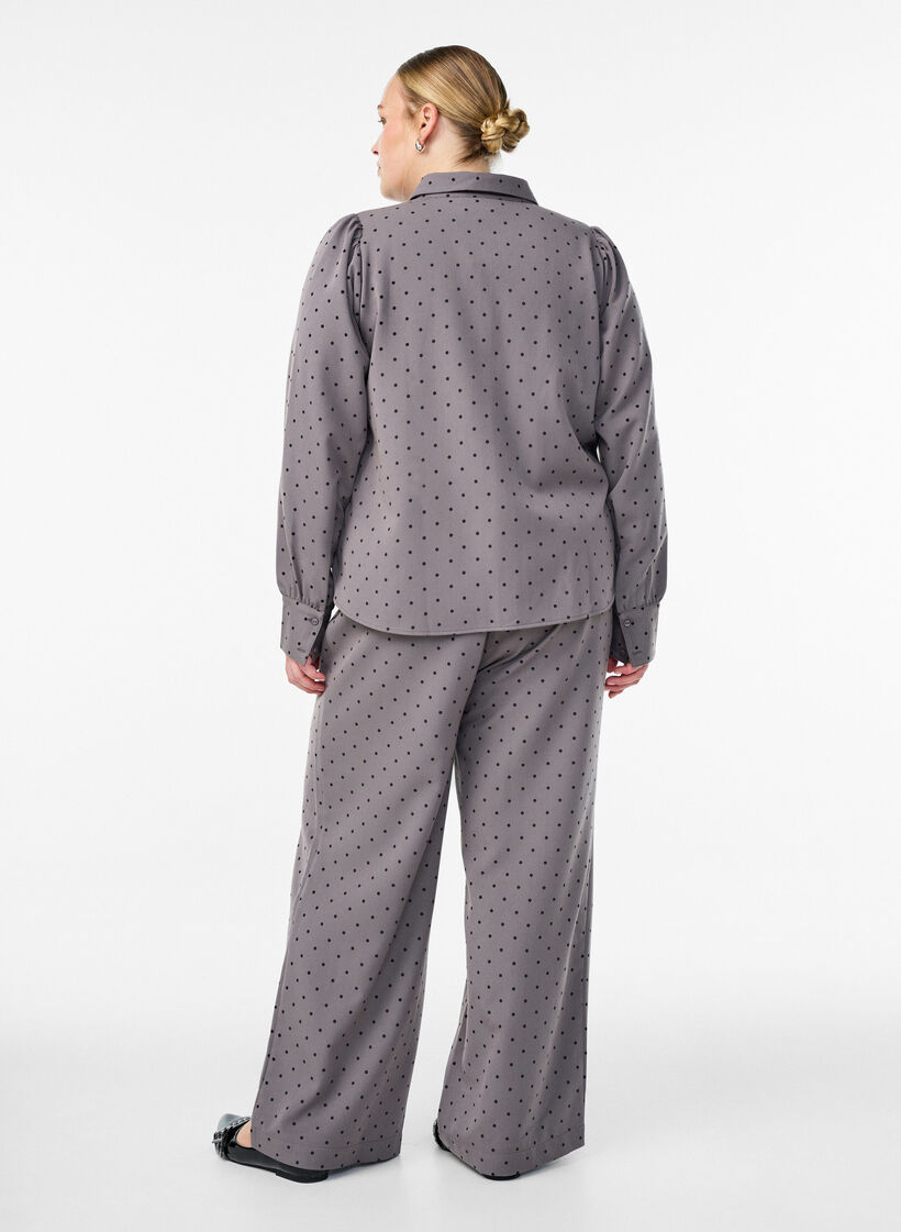 Leveälahkeiset housut korkealla vyötäröllä, Harmaa, Model image number 1