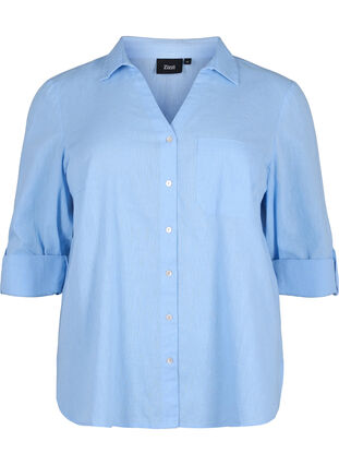 Puuvilla-pellavasekoitteinen paitapusero, jossa on napitus, Serenity, Packshot image number 0