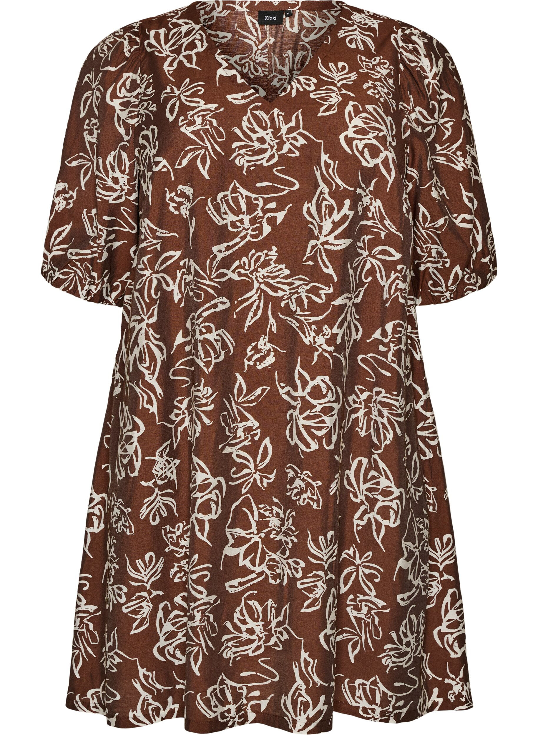 ZizziLyhyt A-linjainen mekko V-p&auml;&auml;ntiell&auml;, Ruskea, Packshot image number 0