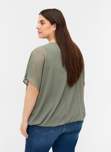 Lyhyt paita väljillä mesh-hihoilla, Agave Green, Model image number 1