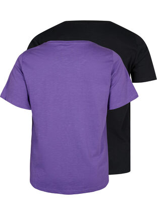 2 perus t-paitaa puuvillasta, Deep Lavender/Black, Packshot image number 1