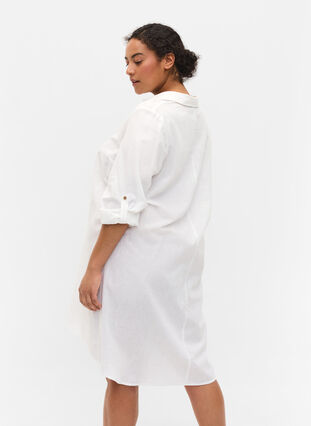 Puuvillasta ja pellavasta valmistettu raidallinen mekko, White, Model image number 1