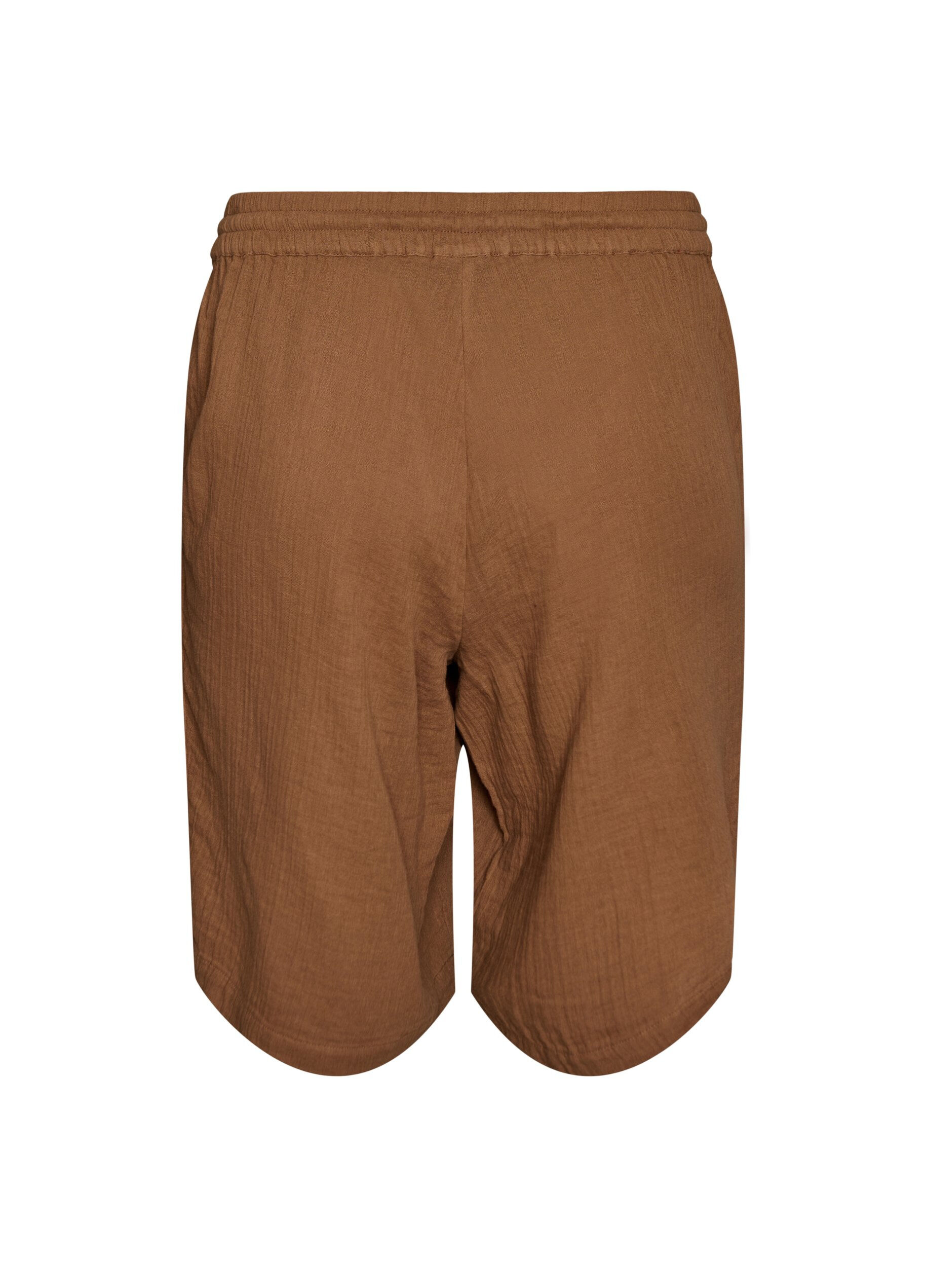 ZizziV&auml;lj&auml;sti istuvat puuvillamusliinishortsit korkealla vy&ouml;t&auml;r&ouml;ll&auml;, Ruskea, Packshot image number 1