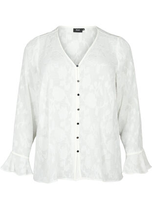 Pitkähihainen paita jacquard-kankaalla, Bright White, Packshot image number 0