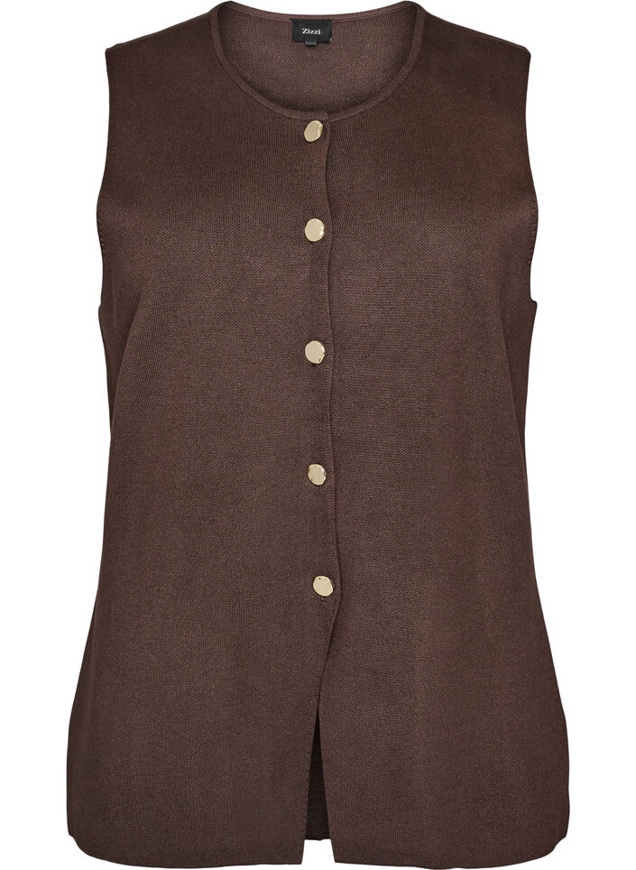 Hihaton neuleliivi koristeellisilla napeilla, Ruskea, Packshot image number 0