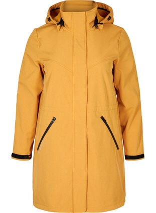 Pitkä hupullinen softshell-takki, Spruce Yellow, Packshot image number 0