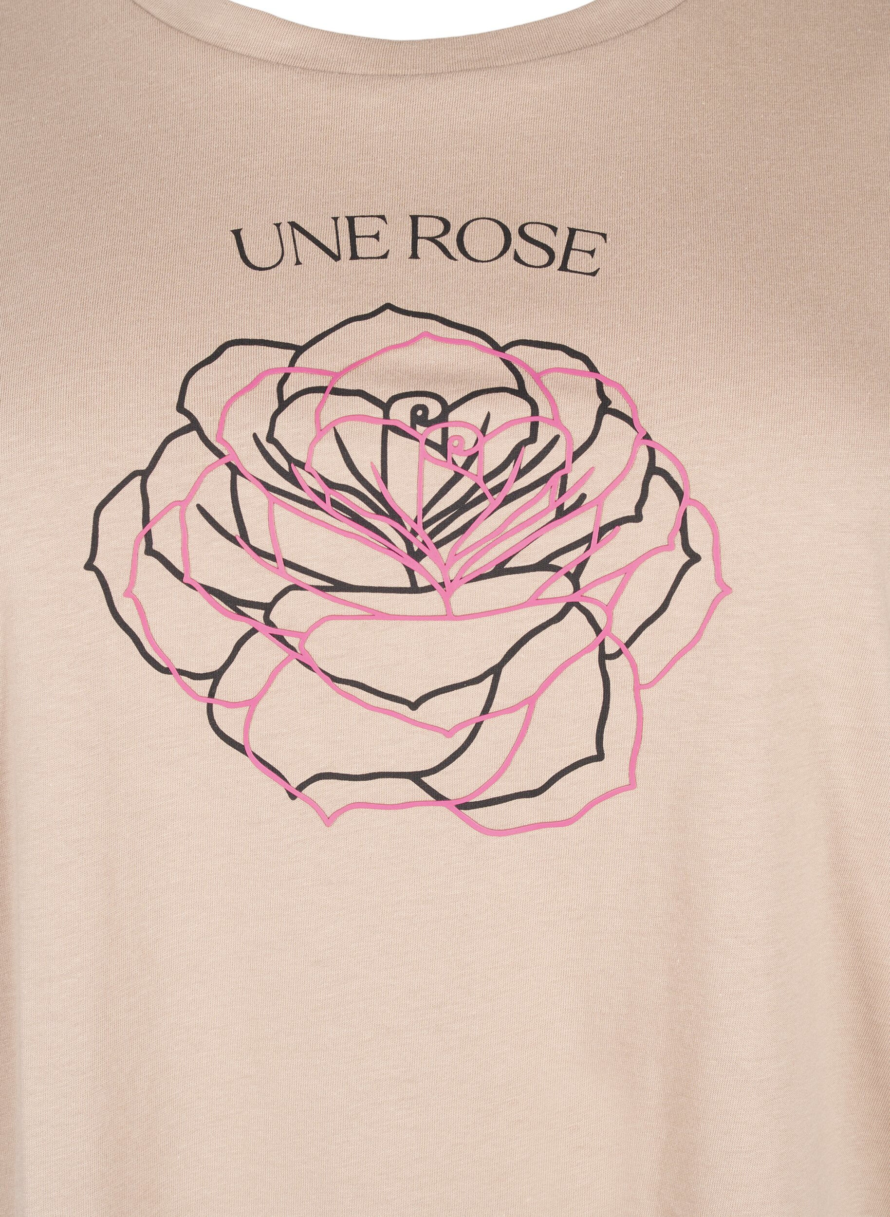 Zizzi Painokuvioitu T-paita puuvillaa, S. Mink w. Flower, Packshot image number 2