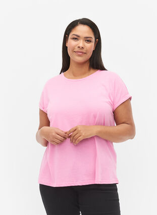 Lyhythihainen puuvillasekoitteinen T-paita, Rosebloom, Model image number 0