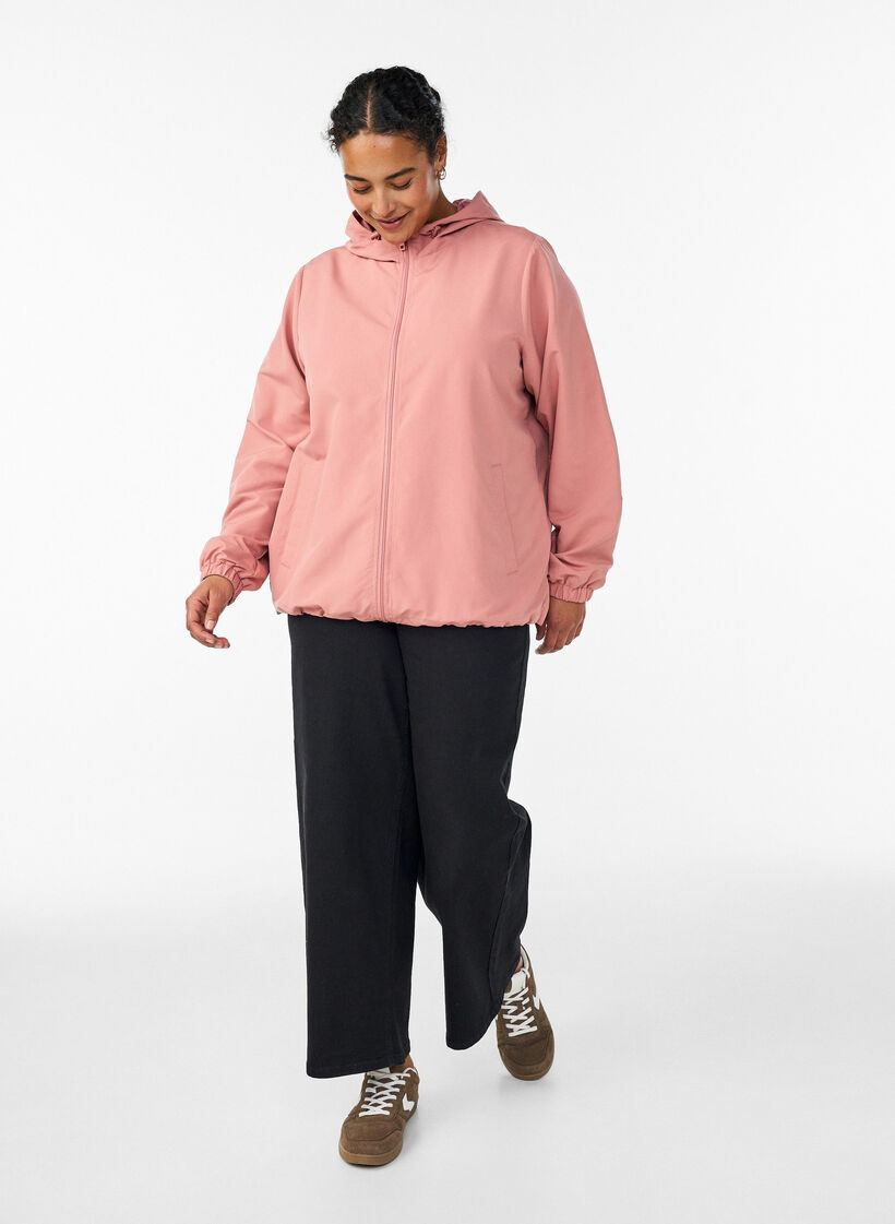 Kevyt takki hupulla ja vetoketjulla, Vaaleanpunainen, Model image number 1