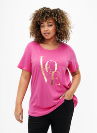 Puuvillainen T-paita, jossa on kullanvärinen teksti, R.Sorbet w.Gold Love, Model