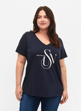 Puuvillainen t-paita painatuksella, Navy Blazer SUN, Model image number 0