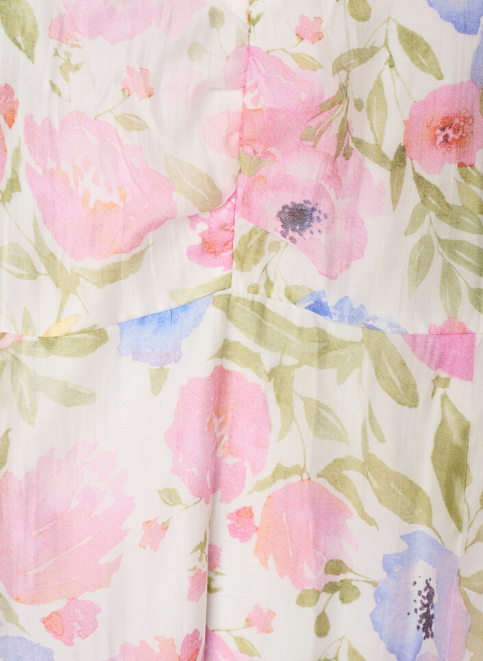 Kukkakuosinen empirelinjainen mekko, jossa on leve&auml; V-p&auml;&auml;ntie, Valkoinen, Packshot image number 2