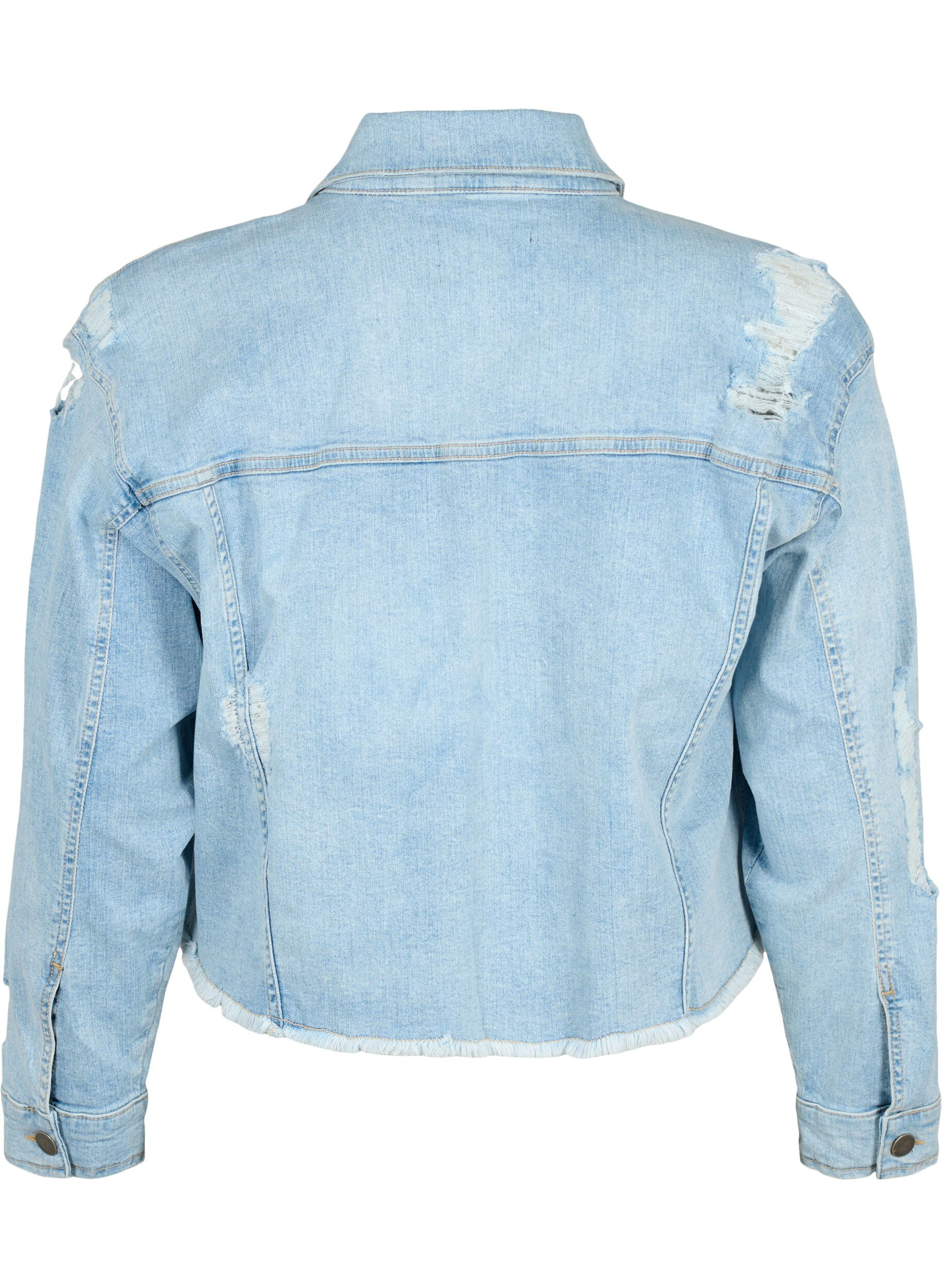 Zizzi Lyhyt farkkutakki, jossa on kulutettuja yksityiskohtia, Light Blue Denim, Packshot image number 1