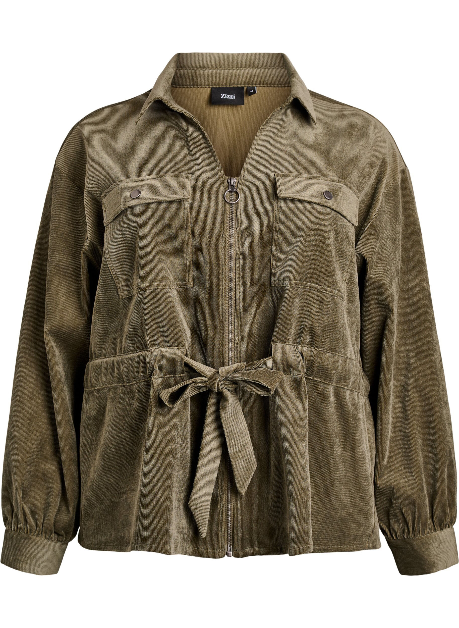 Vakosametista valmistettu paitatakki, jossa on solmittava vy&ouml; ja taskut