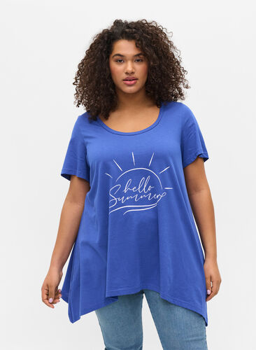 Lyhythihainen puuvillainen t-paita a-mallissa , Dazzling Blue HELLO , Model image number 0
