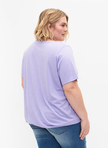 Meleerattu t-paita jostavalla helmalla, Lavender Mél, Model image number 1