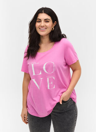 Puuvillainen t-paita printilllä, Cyclamen LOVE, Model image number 0
