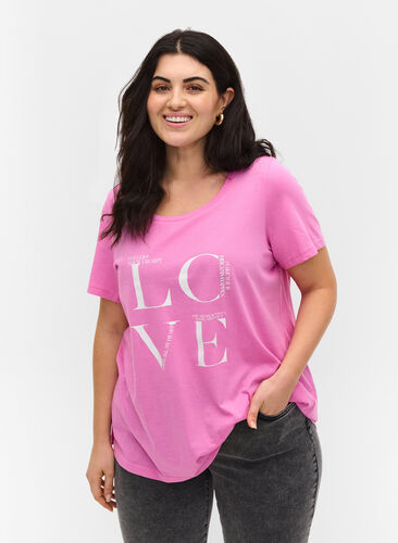 Puuvillainen t-paita printilllä, Cyclamen LOVE, Model image number 0